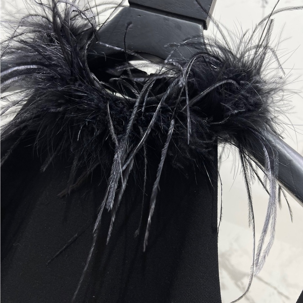 Saint Laurent Black Strapless Feather-Trim Sheath Dress - Picture 4 of 9